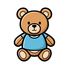 Obraz premium Cute cartoon teddy bear wearing blue shirt and sitting