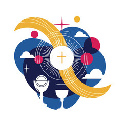 Fototapeta premium Colorful, abstract illustration with Christian symbols and shapes