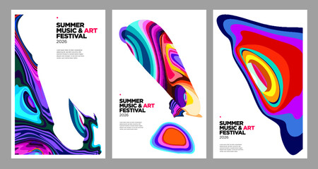 Obraz premium Colorful Abstract Art Festival Posters with Fluid Shapes and Bold Colors