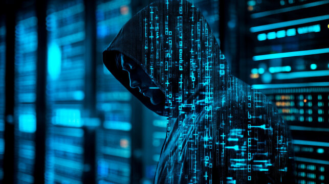 Hackers are planning to hack and attack Zeroday networks and cyber security systems in Smart digital city with Data center on cloud cyber security and Blue Binary Data Software Programming Code