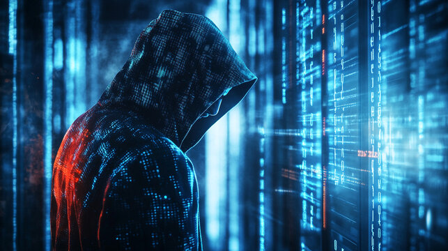 Hackers are planning to hack and attack Zeroday networks and cyber security systems in Smart digital city with Data center on cloud cyber security and Blue Binary Data Software Programming Code