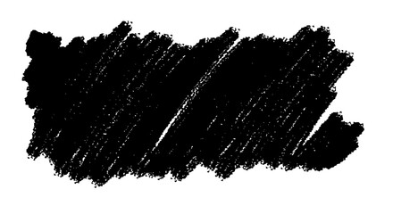 A black scribble mark with a rough texture, resembling a crayon or charcoal stroke on a white background © Yudooo
