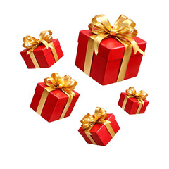 Obraz premium Red Gift Boxes with Golden Ribbon Bow Set for Celebration, Holiday Present Decoration Isolated Transparent Background