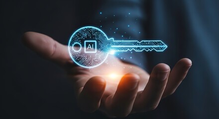 Fototapeta premium Future of digital security Artificial intelligence key unlocking innovation and protection in a connected world, bridging advanced technology with robust cybersecurity solutions
