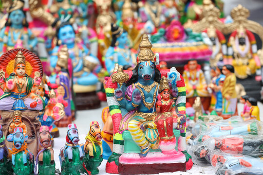 Varaha avatar idol displayed for sale in a shop for the golu festival