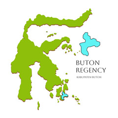 Buton Regency vector map with highlighted boundary on Sulawesi island. Modern flat design ideal for education, statistics visuals, regional reports, and cartography projects