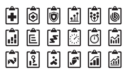 Professional clipboard icons for medical reports business analytics and project management
