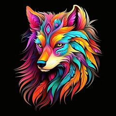 Fototapeta premium Vibrant Colorful Neon Wolf Head Portrait in Psychedelic Fantasy Style Artwork