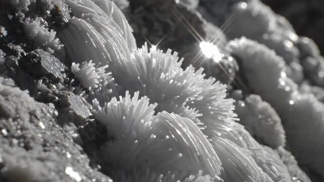 White Wollastonite Fibers Intertwined in Rock Formation