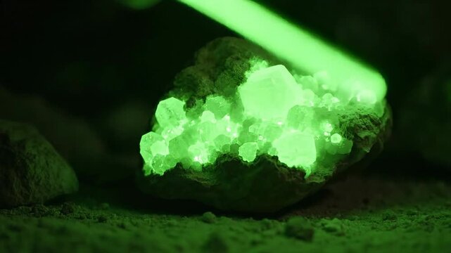 Willemite Mineral Emitting Bright Fluorescent Green Glow Under UV Light