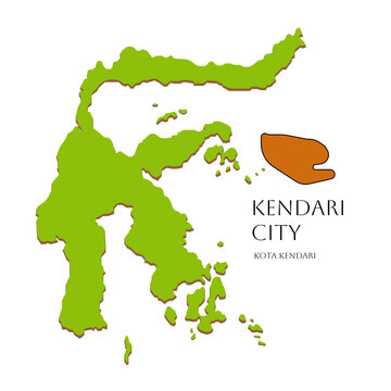 Kendari City highlighted map on Sulawesi silhouette. Professional vector for urban data, government publications, regional promotion, and mapping design