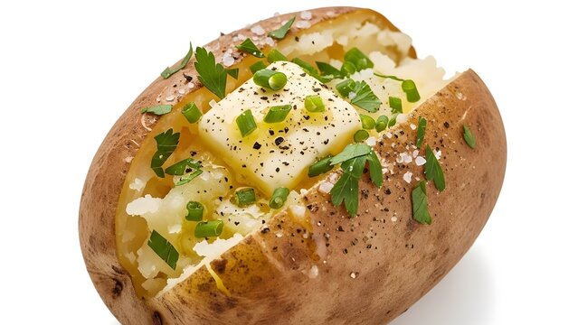 Delicious baked potato with butter and chives