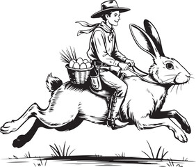 Fototapeta premium Howdy Easter Western Bunny Riding Horse Design