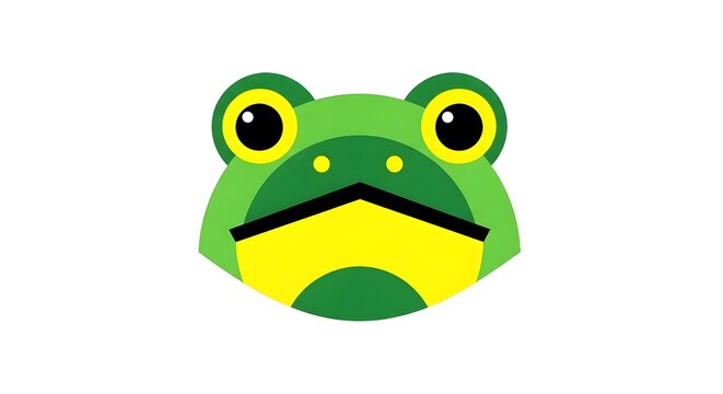 Colorful geometric frog face icon with bold shapes and colors
