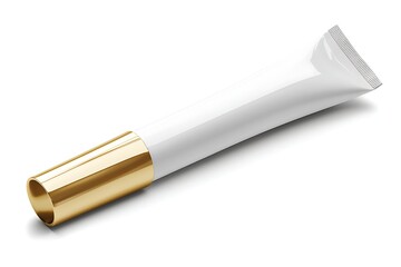 A White Tube with a Gold Cap on a White Background.