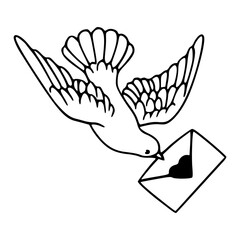dove carrying love letter envelope line art illustration