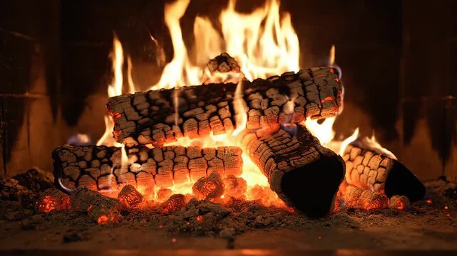 Burning logs in a fireplace