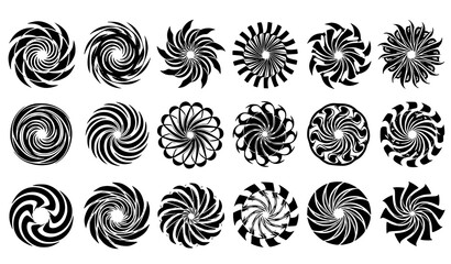 Abstract Black Spiral & Vortex Icons &ndash; Circular Swirl Line Art Vector Set