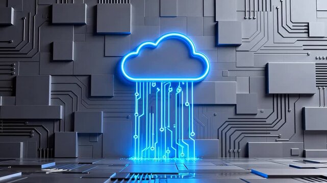 Blue neon cloud on circuit board
