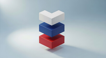 Obraz premium Three Stacked Cubes in White Blue and Red Colors on Gradient Background