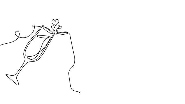 Wine continuous glass toast vector drink one birthday illustration party single. Year wine continuous glass new draw sketch outline minimalist hand line cheer happy celebrate wedding concept cocktail