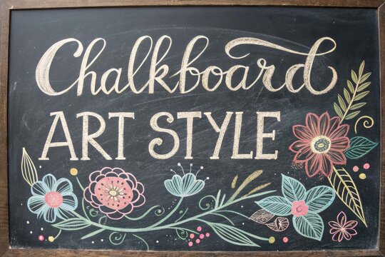 Chalkboard art style illustration with floral elements and typography