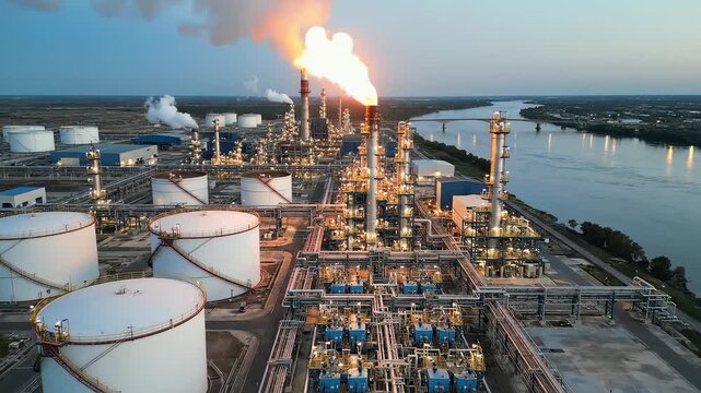 Aerial view of an industrial oil refinery