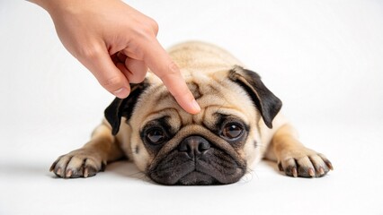 Obraz premium Pug dog being petted by a hand