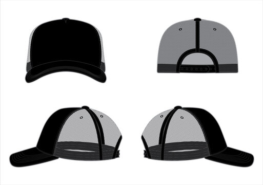 hat template vector, Snapback hat Technical Drawing Illustration Blank Streetwear Mock-up Template, Blank White 5 Panels Baseball Cap, Meshbaseball cap vector template, technical hat apparel vector
