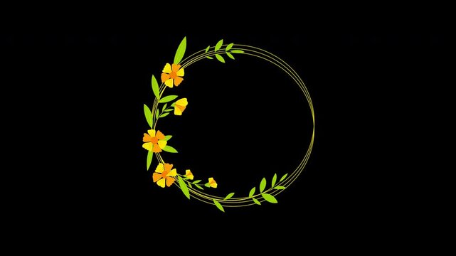 Floral Wreath Wedding Title Frame With Copy Space Loop Animation Alpha Channel