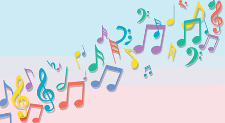 Colorful musical notes floating on a gradient background, representing music © Juli