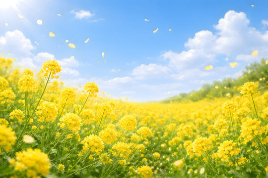 菜の花畑と青空 春の明るい自然背景
