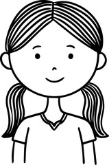 Obraz premium Hand Drawn Cute Cartoon Girl Black and White Avatar Illustration in Minimal Line Art Style Design