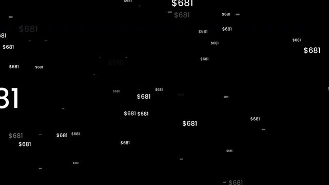 Subtle Black Screen With Random Dollar Values Drifting Slowly Financial Data Atmosphere Animation Prores Alpha Channel 4K 60fps