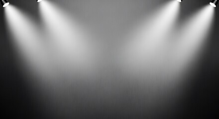 Professional dark automotive studio with dual white spotlights for premium car showcase and corporate brand visuals