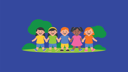 Fototapeta premium Diverse children holding hands, Unity friendship