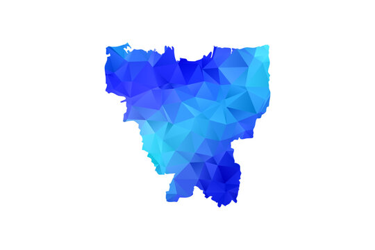 Jakarta map - Polygon Style Vector Illustration in Blue Gradient, Low Poly Geometric Design, Isolated on White Background, Perfect for Infographics, Education, and Modern Presentations.