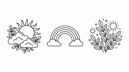 Fototapeta premium Weather icons with sun clouds rainbow. Spring Vector Packs. EPS Editable