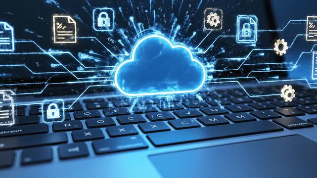 Cloud computing symbol on laptop keyboard