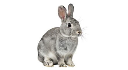 Obraz premium Illustration of gray rabbit sitting on white background with detailed fur texture