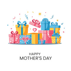 Colorful illustrated image of presents and confetti, with text beneath