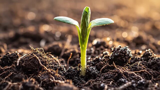 Sprout Growing Upward from Soil in a Macro Nature Setting