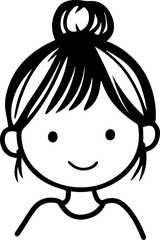 Obraz premium Hand Drawn Cute Cartoon Girl Black and White Avatar Illustration in Minimal Line Art Style Design