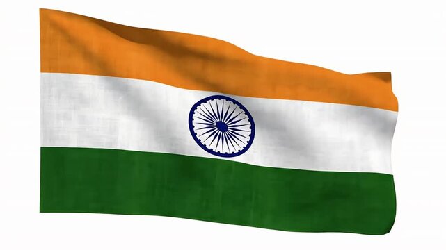 Waving Orange White and Green Flag with Blue Chakra on a Clean White Background in Patriotic Celebration