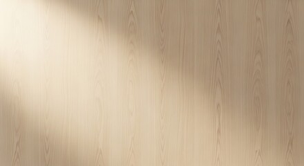Fototapeta premium Minimalist wooden wall with soft sunlight patterns for clean professional home staging and modern interior design