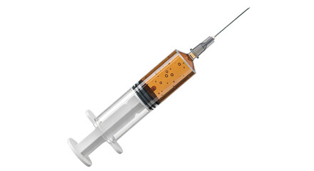 Syringe Filled with Amber Liquid and Air Bubbles