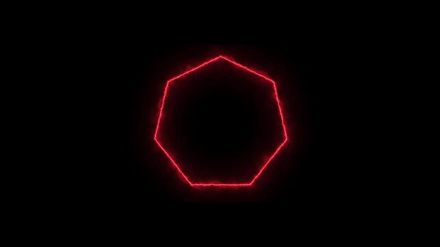 Glowing red heptagon shape animation on black