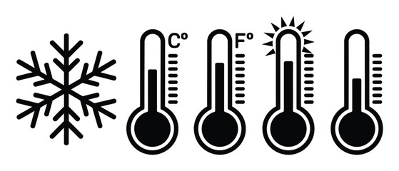 Fototapeta premium Snowflake and Thermometers Showing Cold, Hot, and Moderate Temperatures