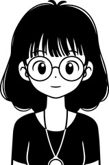 Obraz premium Hand Drawn Cute Cartoon Girl Black and White Avatar Illustration in Minimal Line Art Style Design