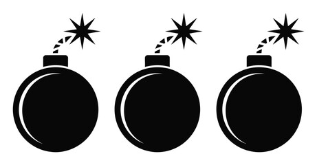 Three black cartoon bombs with lit fuses on a white background © pixelVista
